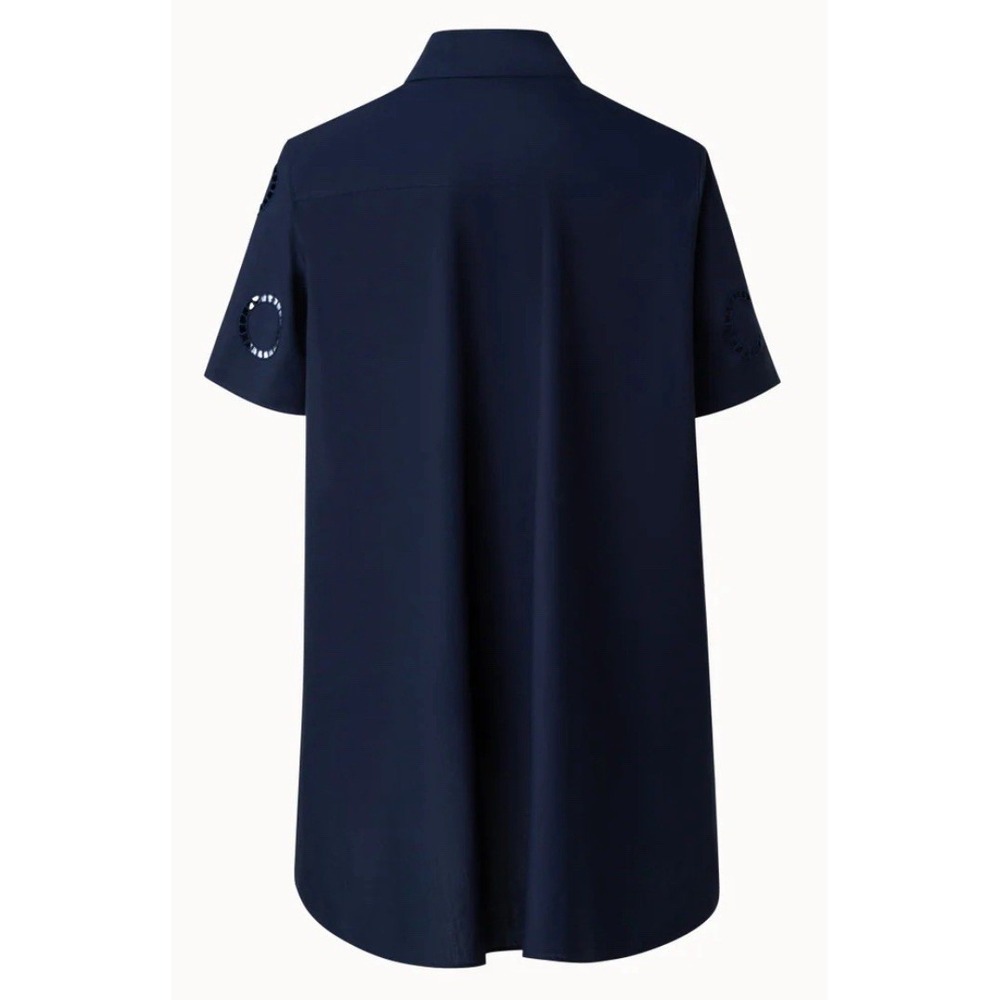 Akris Cotton Blouse with Circle Embroidery Blouse Button Down Tee Shirt 4 $695 - Picture 2 of 8